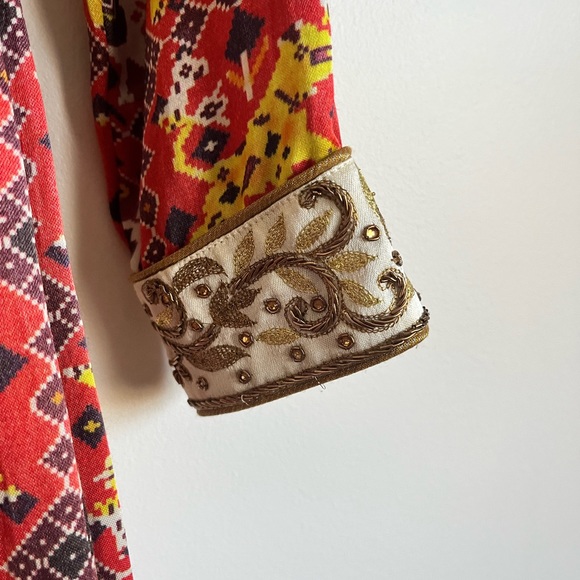 Red Long Sleeve Indian Ethnic Floor Length Evening Gown/ Anarkali - Picture 2 of 6